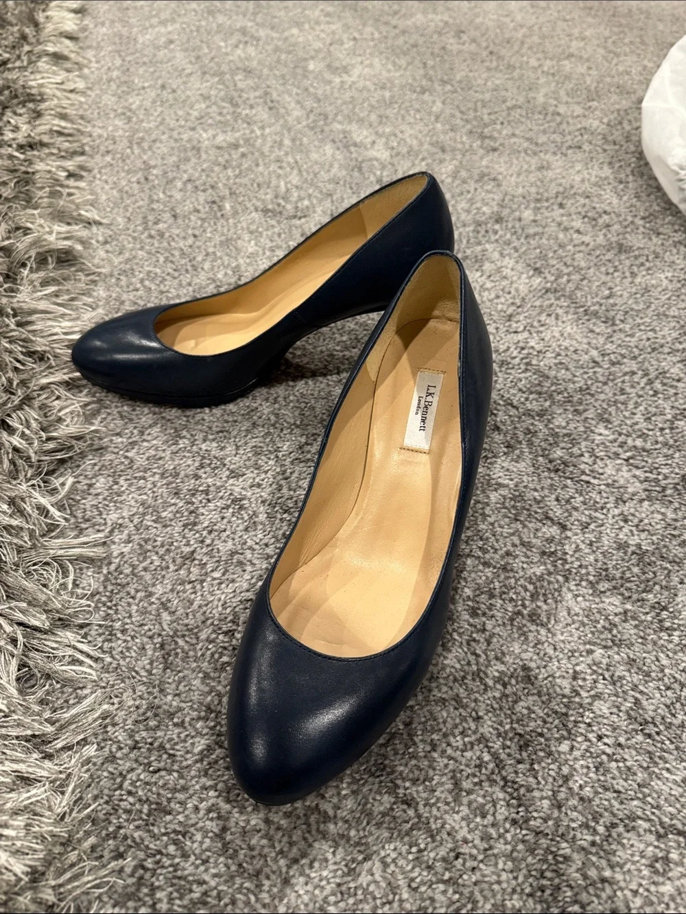 LK Bennett Navy Round-Toe Leather Pumps